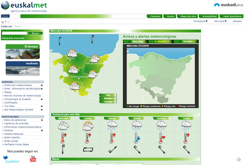 En la web de Euskalmet se pueden consultar las alertas y avisos / http://www.euskalmet.euskadi.eus