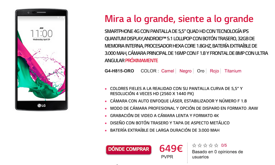 LG España hace oficiales los precios del nuevo LG G4