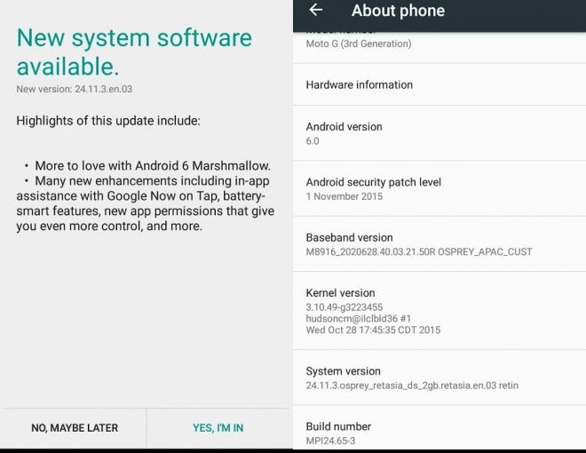 Motorola Moto G 2015, inicia el despliegue de Android 6.0 Marshmallow